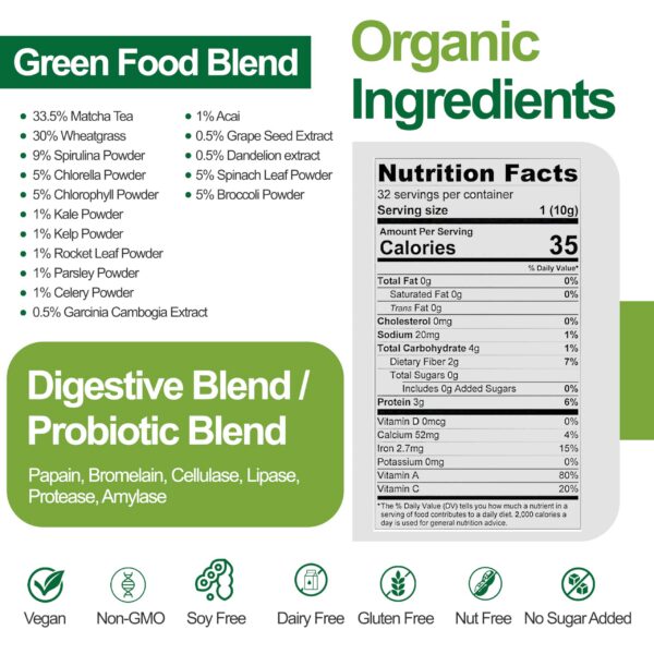 Bote de Teami Super Greens con 16 ingredientes superalimentos