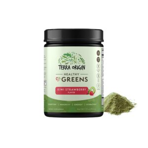 Frente del frasco Terra Origin Healthy Greens Kiwi Strawberry
