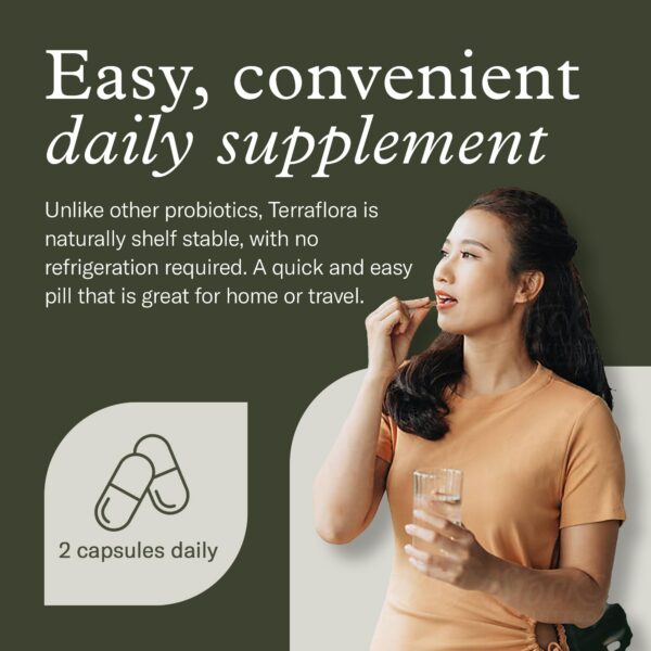 Cápsulas simbióticas Terraflora para cuidado digestivo estable sin refrigerar