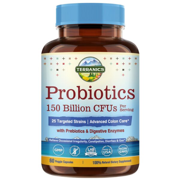 Terranics probióticos para colon cuidado 150 mil millones CFU frasco