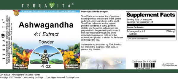 TerraVita Ashwagandha extracto en polvo 114 gramos
