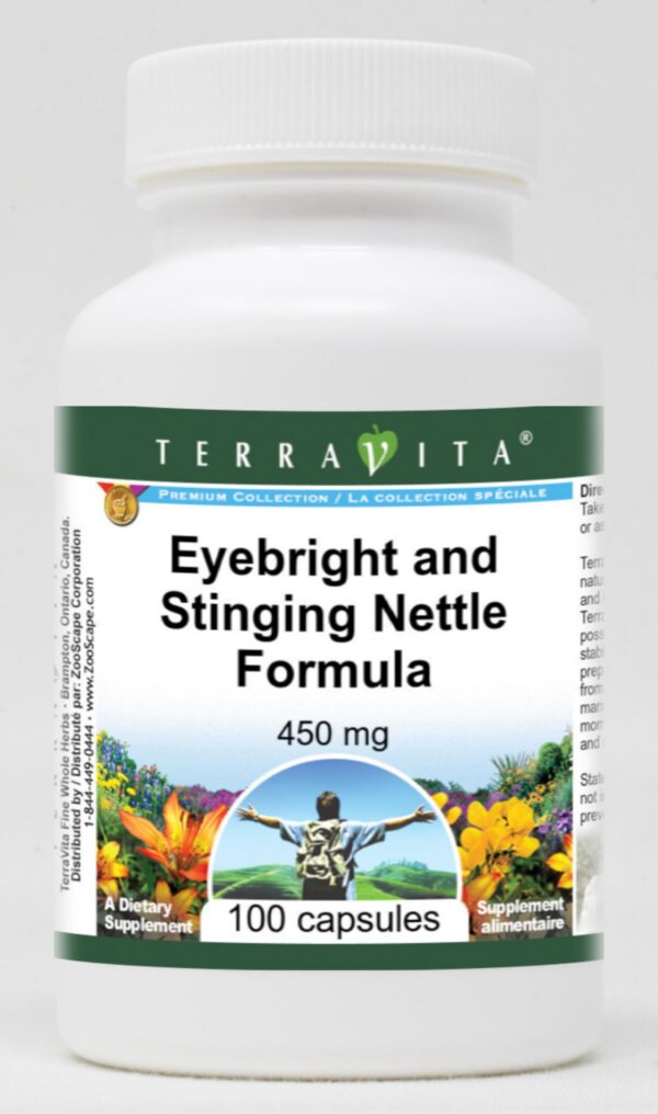 TerraVita botella de fórmula Eyebright y Ortiga 100 cápsulas