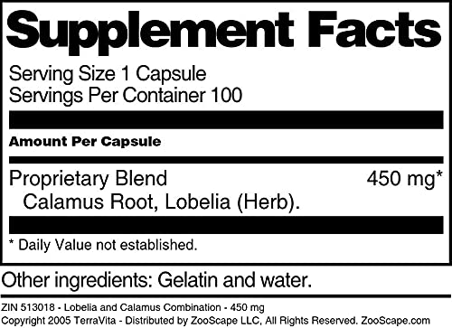 TerraVita suplemento herbal Lobelia y Calamus 450 mg