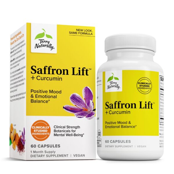 Terry Naturally Saffron Lift y Curcumin suplemento de 60 cápsulas