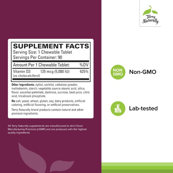 Etiqueta de tabletas Terry Naturally D3-5000 UI