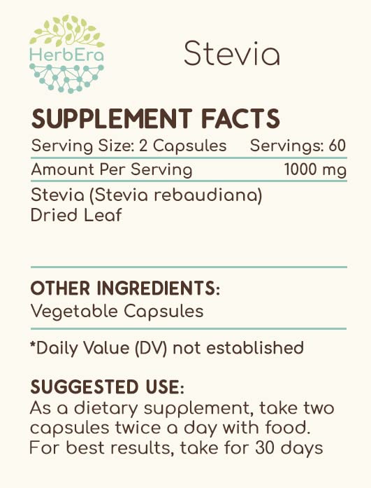 Version 1.0.0 Texto información HerbEra Stevia suplemento natural