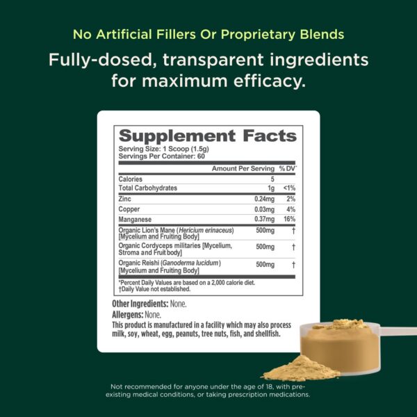 Version 1.0.0 Cucharada de polvo de hongos sobre plato