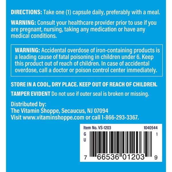Tabla de dosis The Vitamin Shoppe Hierro 28 mg