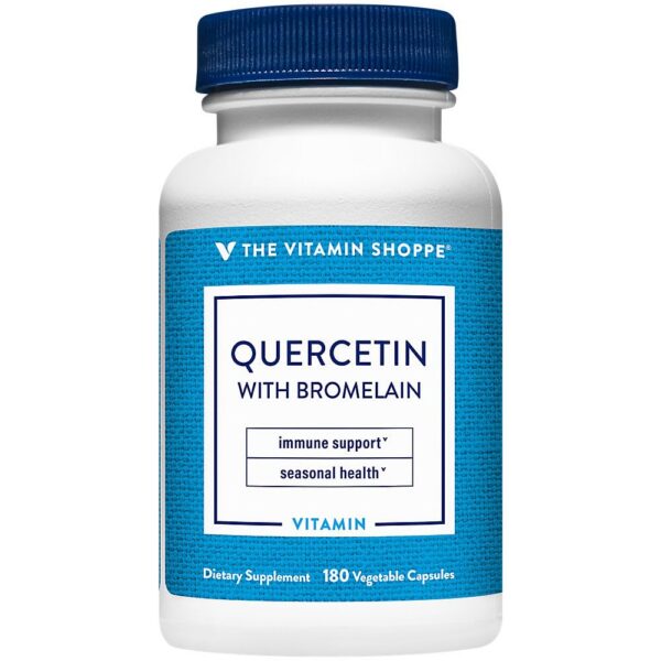 Frente del producto The Vitamin Shoppe Quercetina con Bromelina 180 cápsulas