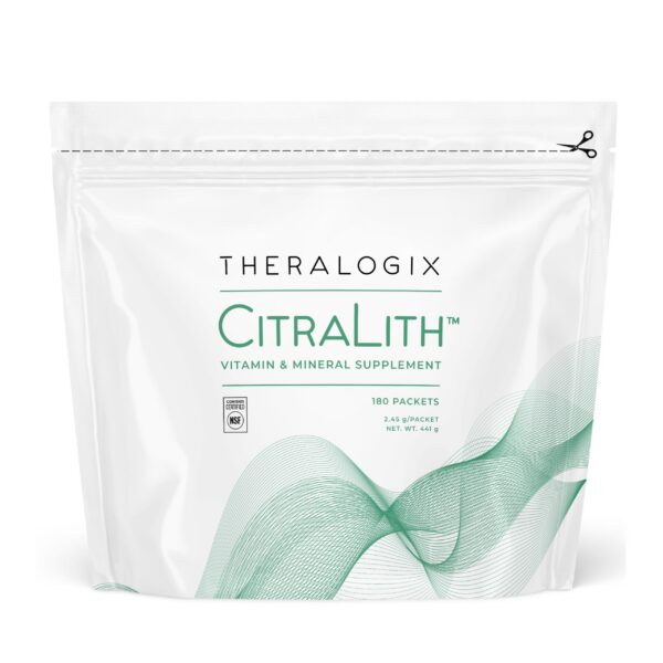 Frente de envase Theralogix CitraLith 180 sobres