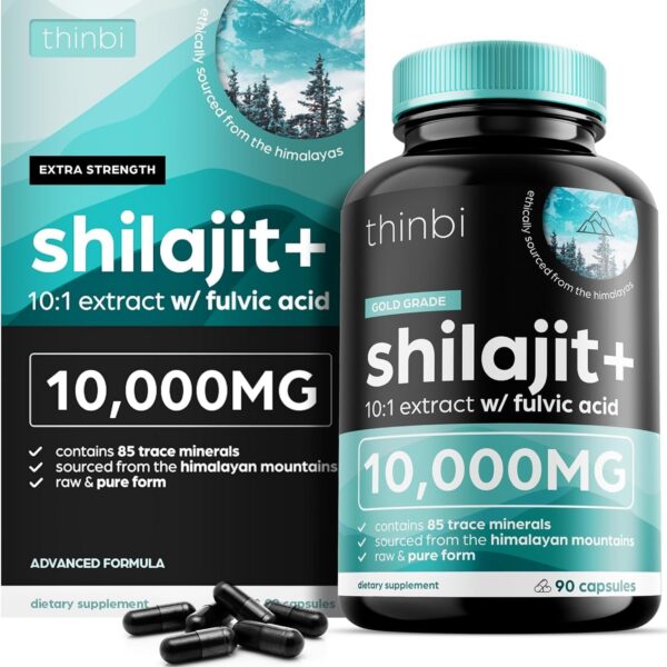Frasco de cápsulas Thinbi Shilajit Himalayo puro