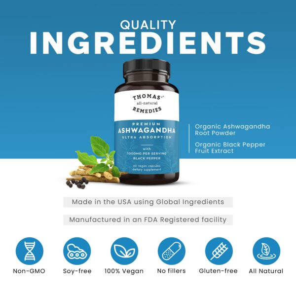 Suplemento ashwagandha vegano 1000mg thomas remedies natural