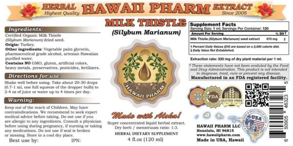 Etiqueta extracto líquido de cardo mariano HawaiiPharm 2 oz