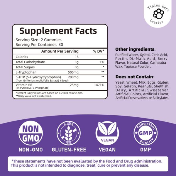 Etiqueta frontal Tinies bers gomitas triptófano