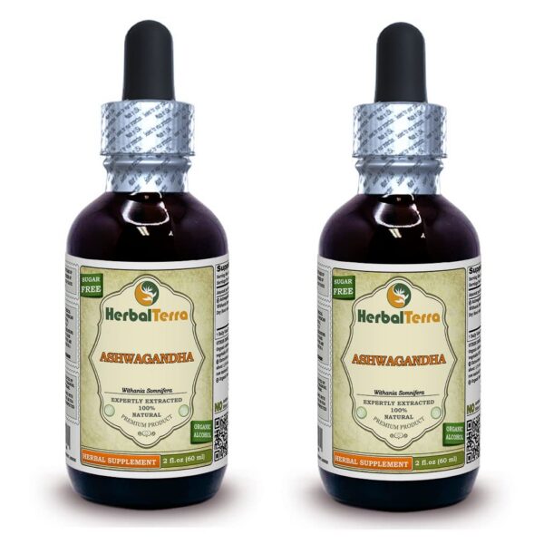 Frascos de tintura líquida de Ashwagandha HerbalTerra 2x60 ml