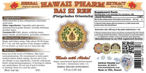 Paquete tintura herbal Bai Zi Ren 15x4 oz Hawaii Pharm extracto orgánico