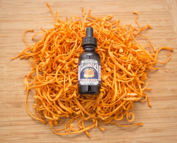 Tintura de hongo 100% orgánico Cordycep Far West Fungi botella protección UV