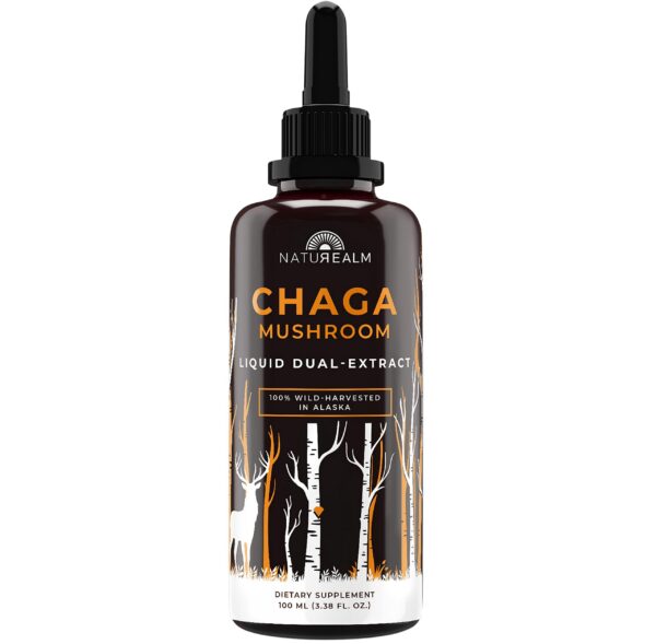 Botella de tintura líquida de hongo Chaga Naturealm para salud inmunológica