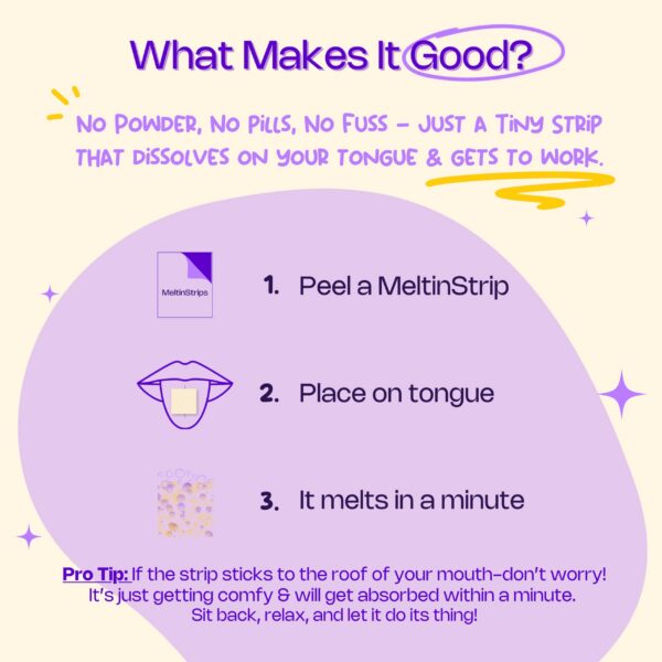 Tiras sin azúcar MeltinStrips para energía instantánea y piel hidratada