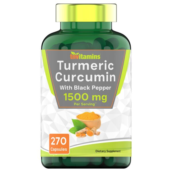 Frasco tnvitamins cápsulas cúrcuma curcumina 1500mg 270 unidades