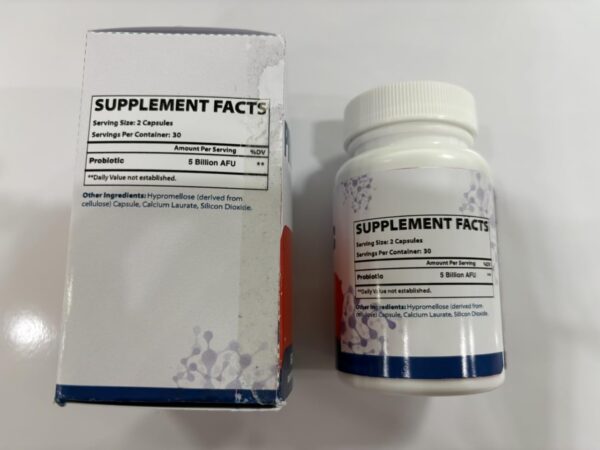 Caja del suplemento probiótico Todesessis con 60 cápsulas