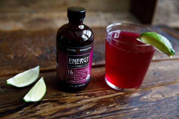 Version 1.0.0 Tónico energético orgánico Herbal Revolution botella clara