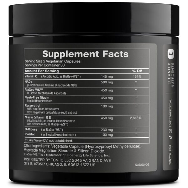 Toniiq NAD+ 1500 mg etiqueta detalle