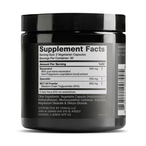 Detalle de cápsulas Toniiq Resveratrol Blend