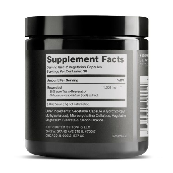 Toniiq Trans-Resveratrol etiqueta del producto