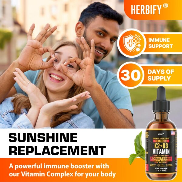 Botella suplemento líquido Vitamina D3 K2 HERBIFY 2 oz