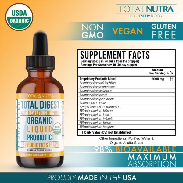 Frascos Total Nutra de probiótico líquido y clorofila