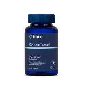 Frasco de Trace Minerals ConcenTrace con etiqueta frontal