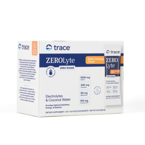 Caja Trace Minerals ZeroLyte y frasco