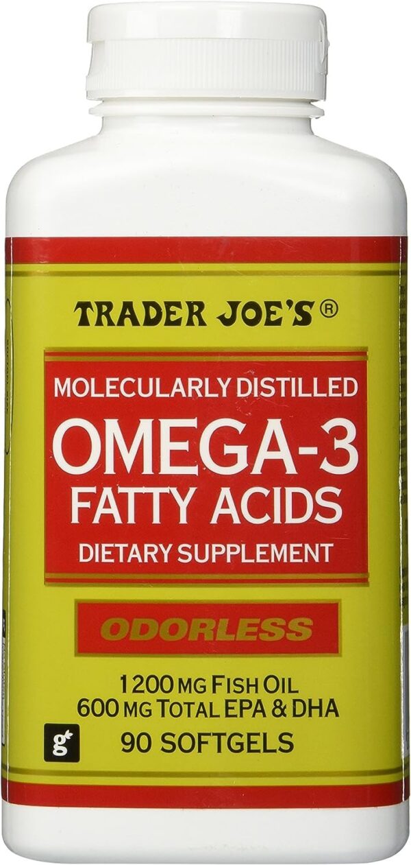Frente de la botella Trader Joe's Omega-3 destilado