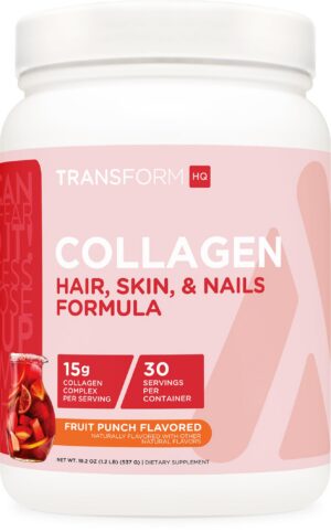 Version 1.0.0 TransformHQ Beauty Collagen frasco y etiqueta
