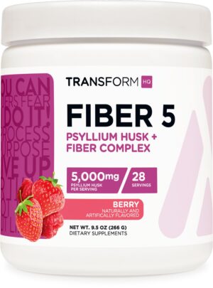 TransformHQ Fiber 5 polvo complejo de psyllium sabor berry botella