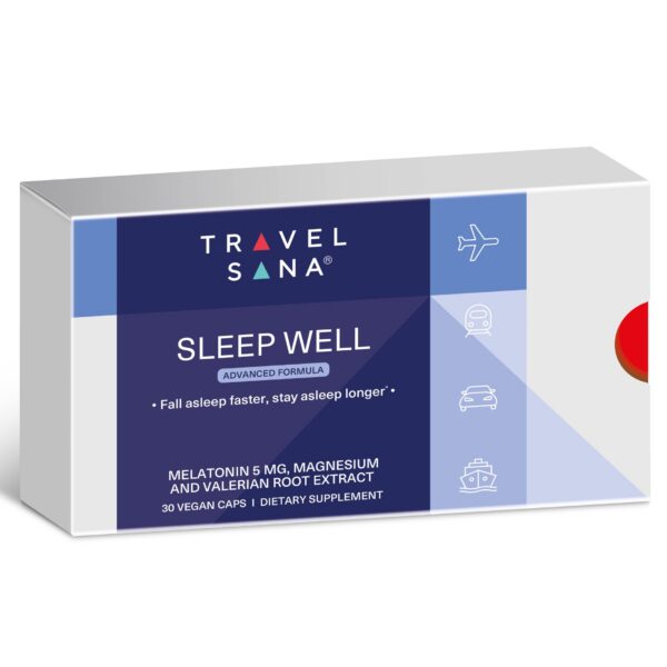 Caja del suplemento TRAVELSANA Sleep Well Advanced 30 cápsulas