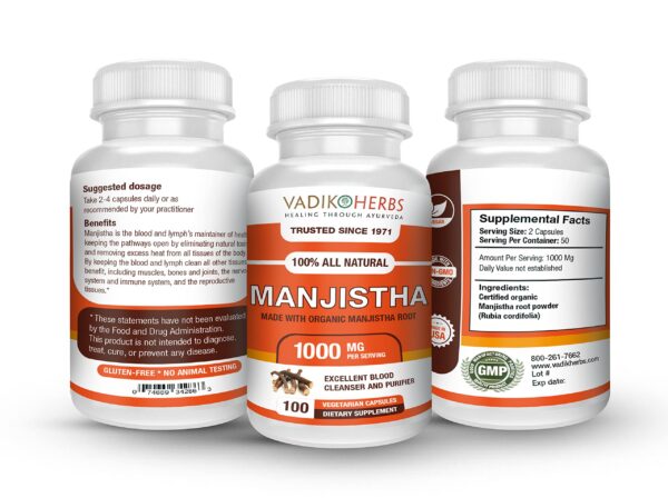 Frascos pack de tres Manjistha Vadik Herbs para salud piel