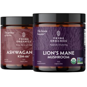 Frasco del dúo Nootrópico TRIBE ORGANICS con Ashwagandha y Melena de León