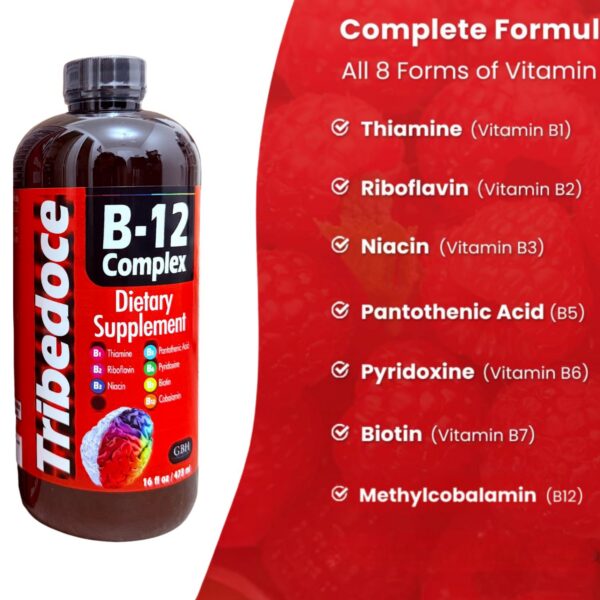 Tribedoce suplemento complejo B-12 vista lateral botella