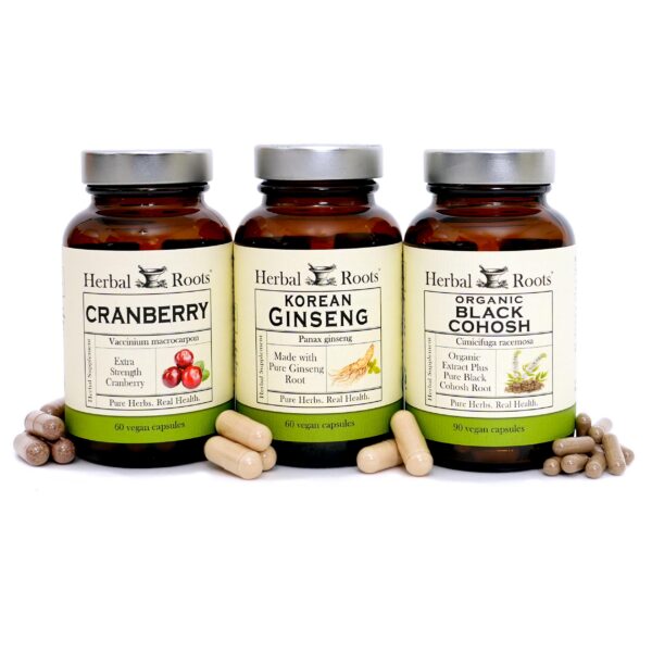 Version 1.0.0 trío Herbal Roots salud perimenopáusica arándano ginseng cohosh
