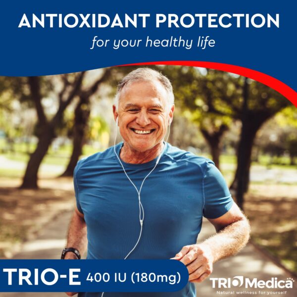 Frasco con etiqueta TrioMedica Vitamina E 400 UI