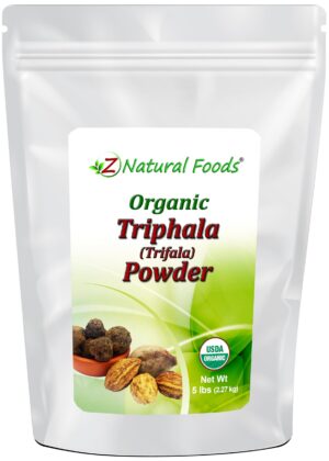 Frente del paquete de Triphala orgánico en polvo 80 onzas