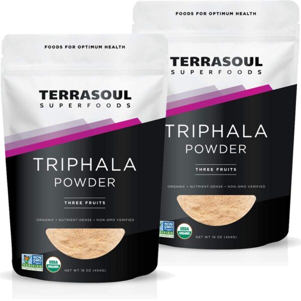 Polvo orgánico de Triphala Terrasoul Superfoods en empaque