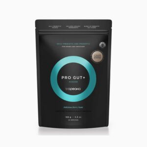 Version 1.0.0 Envase Tropeaka Pro Gut+ polvo probiótico prebiótico sabor frutos rojos