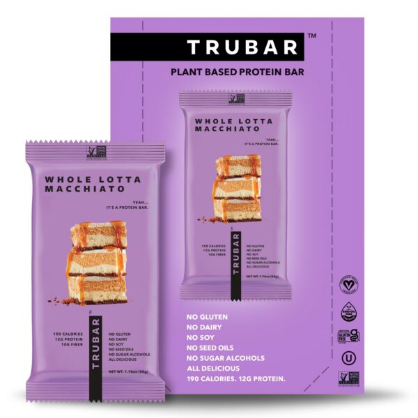 Barras TRUBAR Vegan Protein Bar Macchiato empaquetadas