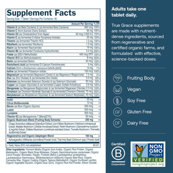 Version 1.0.0 Etiqueta del producto True Grace multivitamínico 40+