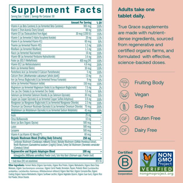 True Grace One Daily etiqueta del frasco