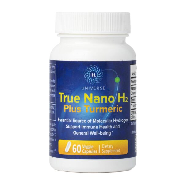 True Nano H2 con cúrcuma frasco de suplemento 60 cápsulas