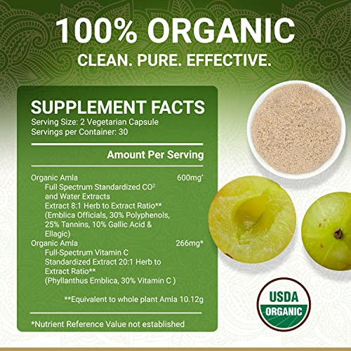True Veda cápsulas Organic Amla vitamina C 60 unidades veganas